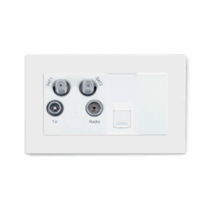 White Plain Glass - Retrotouch Crystal Dual Sat / CAT5E / Blank Socket (White PG) (01814)