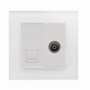 White Plain Glass - Retrotouch Crystal CAT6e / Tv Socket (White PG) (04238)