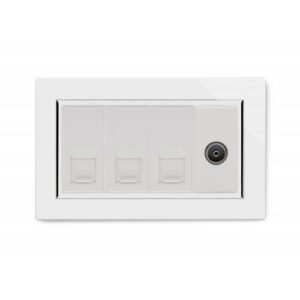 White Chrome Trim - Retrotouch Crystal Glass Triple RJ45 CAT5E with TV Socket (White CT) (04330)