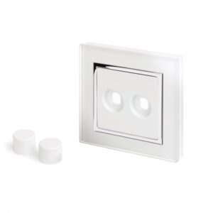 White Chrome Trim - Retrotouch Crystal CT 2 Gang LED Dimmer Plate White (02070)