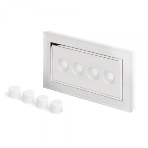 White Chrome Trim - Retrotouch Crystal CT 4 Gang LED Dimmer Plate White (02110)