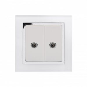 White Chrome Trim - Retrotouch Crystal CT Dual Satelite F Type Socket White (00352)