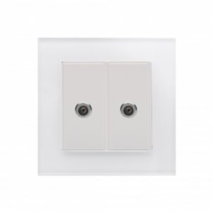 White Plain Glass - Retrotouch Crystal PG Dual Satellite F Type Socket White (00354)