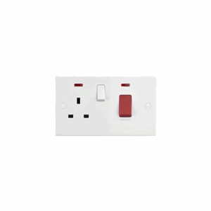 Saxby Electrical Square Edge 45a Dp Cooker Switch With 13a Socket With Neon (SE551)