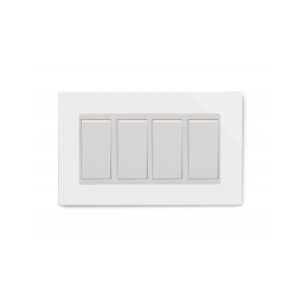 White Plain Glass - Retrotouch Crystal Glass 4 Gang 20A DP Switch (White PG) (04543)