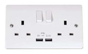 Click Scolmore - Click Curva 13A 2 Gang Switched Socket With 2 X Usb Outlets (Total Output 2.1A) (CCA780)