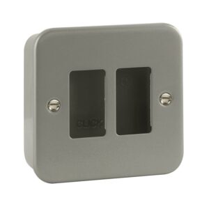 Click Scolmore - Click Metal Clad 2 Gang GridPro Frontplate & Back Box (No Knockouts) (CL20402B)