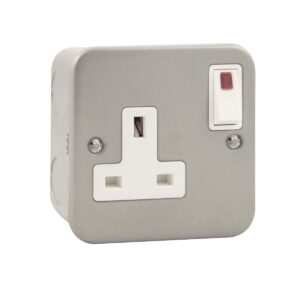 Click Scolmore - Click Metal Clad 13A 1 Gang Switched Socket With Out Board Neon Rocker (CL835)