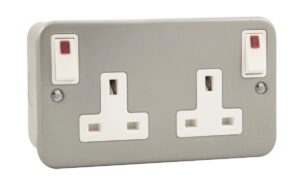 Click Scolmore - Click Metal Clad 13A 2 Gang Switched Socket With Out Board Neon Rockers (CL840)