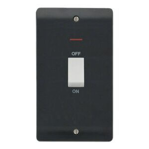 Click Mode 50A 2 Gang Double Pole Switch With White Rocker & Led (Vertical Plate) Part M