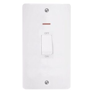 Click Mode 50A 2 Gang Double Pole Switch With White Rocker & Led (Vertical Plate)