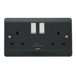 Click Scolmore - Click Mode 13A 2 Gang Switched Socket With 2.1A Usb Outlet (Twin Earth) (CMA770AG)