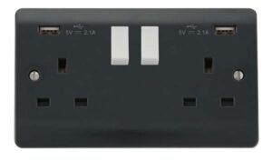 Click Scolmore - Click Mode 13A 2 Gang Switched Socket With Twin 2.1A Usb Outlets (4.2A) (Twin Earth) (CMA780AG)