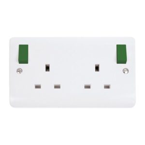 Click Mode 13A 2G Dp Switch Socket Ob Green Rockers