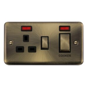 Click Scolmore - Click Deco Plus 45A Ingot 2 Gang Dp Switch With 13A Dp Switched Socket & Neons (DPAB505BK)