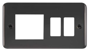 Click Scolmore - Click Deco Plus Hotel Accessory Plate 2 Gang GridPro Frontplate With Twin New Media Aperture (DPBN31102)