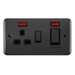 Click Scolmore - Click Deco Plus 45A Ingot 2 Gang Dp Switch With 13A Dp Switched Socket & Neons (DPBN505BK)