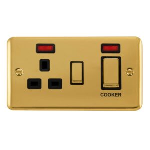 Click Scolmore - Click Deco Plus 45A Ingot 2 Gang Dp Switch With 13A Dp Switched Socket & Neons (DPBR505BK)