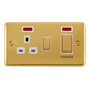 Click Scolmore - Click Deco Plus 45A Ingot 2 Gang Dp Switch With 13A Dp Switched Socket & Neons (DPBR505WH)