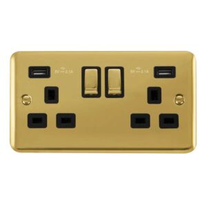 Click Scolmore - Click Deco Plus 13A Ingot 2 Gang Switched Socket With Twin 2.1A Usb Outlets (4.2A) (Twin Earth) (DPBR580BK)