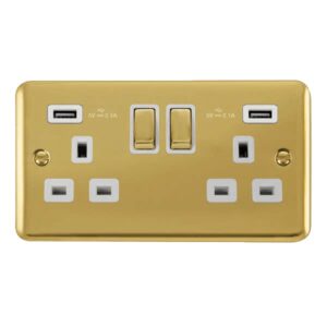 Click Scolmore - Click Deco Plus 13A Ingot 2 Gang Switched Socket With Twin 2.1A Usb Outlets (4.2A) (Twin Earth) (DPBR580WH)