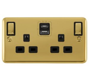 Click Scolmore - Click Deco Plus 2G 13A Switch Skt 4.2A A&C Usb Ingot Dpbr Bk (DPBR586BK)