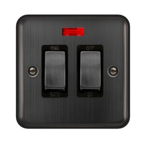 Click Scolmore - Click Deco Plus 20A Double Pole Sink / Bath Plate Swith With Neon Matt Bronze Black Insert (DPBZ024BK)