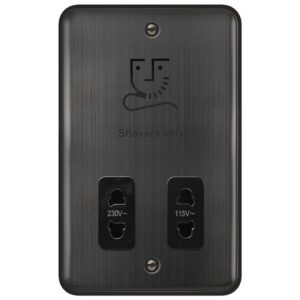 Click Scolmore - Click Deco Plus 115V/230V Dual Voltage Shaver Socket Matt Bronze Black Insert (DPBZ100BK)