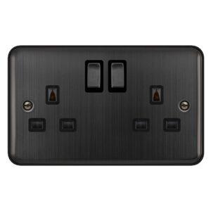 Click Scolmore - Click Deco Plus 13A Ingot 2 Gang Dp Switched Safety Shutter Socket Matt Bronze Black Insert (DPBZ1536BK)