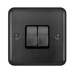 Click Scolmore - Click Deco Plus 10Ax Ingot 2 Gang 2 Way Plate Switch Matt Bronze Black Insert (DPBZ412BK)