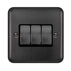 Click Scolmore - Click Deco Plus 10Ax Ingot 3 Gang 2 Way Plate Switch Matt Bronze Black Insert (DPBZ413BK)