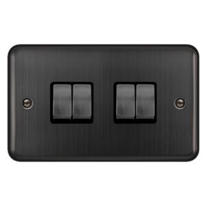 Click Scolmore - Click Deco Plus 10Ax Ingot 4 Gang 2 Way Plate Switch Matt Bronze Black Insert (DPBZ414BK)
