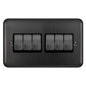 Click Scolmore - Click Deco Plus 10Ax Ingot 6 Gang 2 Way Plate Switch Matt Bronze Black Insert (DPBZ416BK)