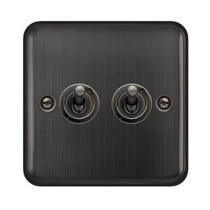Click Scolmore - Click Deco Plus 10Ax 2 Gang 2 Way Toggle Plate Switch Matt Bronze (DPBZ422)