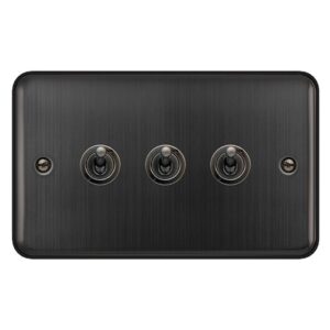 Click Scolmore - Click Deco Plus 10Ax 3 Gang 2 Way Toggle Plate Switch Matt Bronze (DPBZ423)
