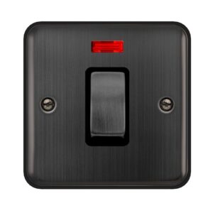 Click Scolmore - Click Deco Plus 50A Ingot 1 Gang Double Pole Plate Switch With Neon Matt Bronze Black Insert (DPBZ501BK)