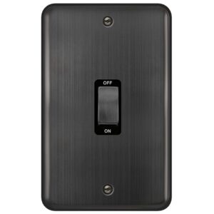 Click Scolmore - Click Deco Plus 50A Ingot 2 Gang (Vertical) Double Pole Plate Switch Matt Bronze Black Insert (DPBZ502BK)