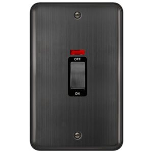 Click Scolmore - Click Deco Plus 50A Ingot 2 Gang (Vertical) Double Pole Plate Switch With Neon Matt Bronze Black Insert (DPBZ503BK)