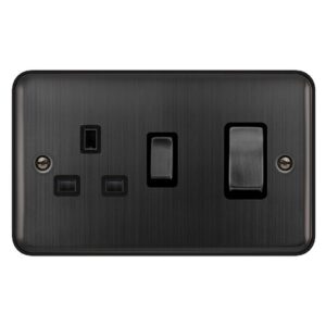 Click Scolmore - Click Deco Plus 50A Ingot 2 Gang Double Pole Switch With 13A Double Pole Switched Socket Outlet Matt Bronze Black Insert (DPBZ504BK)