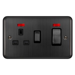 Click Scolmore - Click Deco Plus 50A Ingot 2 Gang Double Pole Switch With 13A Double Pole Switched Socket Outlet & Neons Matt Bronze Black Insert (DPBZ505BK)