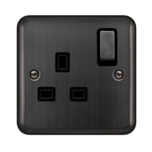Click Scolmore - Click Deco Plus 13A Ingot 1 Gang Double Pole Switched Socket Outlet Matt Bronze Black Insert (DPBZ535BK)