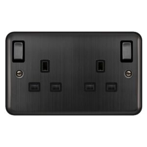 Click Scolmore - Click Deco Plus 13A Ingot 2 Gang Dp Outboard Switched Socket Matt Bronze Black Insert (DPBZ836BK)