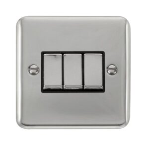 Click Scolmore - Click Deco Plus 10Ax Ingot 3 Gang 2 Way Plate Switch (DPCH413BK)