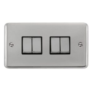 Click Scolmore - Click Deco Plus 10Ax Ingot 4 Gang 2 Way Plate Switch (DPCH414BK)