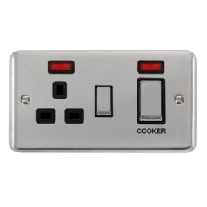 Click Scolmore - Click Deco Plus 45A Ingot 2 Gang Dp Switch With 13A Dp Switched Socket & Neons (DPCH505BK)