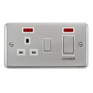 Click Scolmore - Click Deco Plus 45A Ingot 2 Gang Dp Switch With 13A Dp Switched Socket & Neons (DPCH505WH)