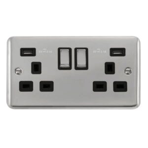 Click Scolmore - Click Deco Plus 13A Ingot 2 Gang Switched Socket With Twin 2.1A Usb Outlets (4.2A) (Twin Earth) (DPCH580BK)