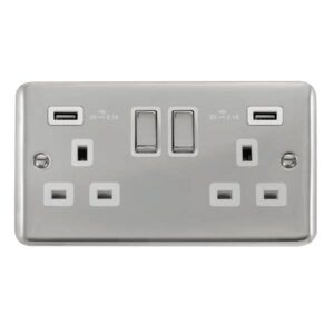 Click Scolmore - Click Deco Plus 13A Ingot 2 Gang Switched Socket With Twin 2.1A Usb Outlets (4.2A) (Twin Earth) (DPCH580WH)