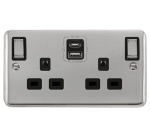 Click Scolmore - Click Deco Plus 2G 13A Switch Skt 4.2A A&C Usb Ingot Dpch Bk (DPCH586BK)