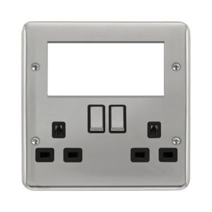 Click Scolmore - Click Deco Plus 2 Gang 3 Pin Safety Shutter Switched Socket With Quad New Media Apertures (DPCH604BK)